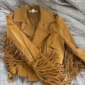 Yellow suede fringe jacket